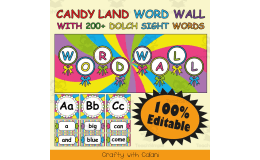 Word Wall Classroom Decoration in Candy Land Theme - 100% Editable