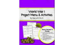 World War I Project Menu – 9 Choice Activities