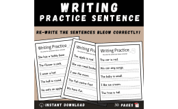 Writing Practice Sentence: Re-write the sentences bleow correctly!