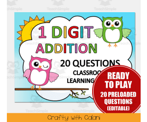 1 Digit Addition 20 Questions Math Classroom Game  in Owl Theme