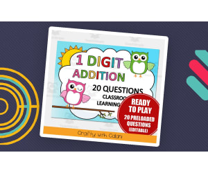 1 Digit Addition 20 Questions Math Classroom Game  in Owl Theme