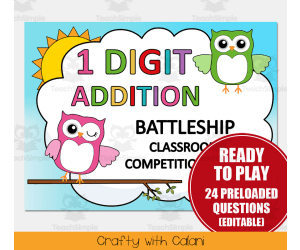 1 Digit Addition Battleship Math Classroom Game in Owl Theme