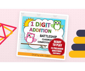 1 Digit Addition Battleship Math Classroom Game  in Owl Theme