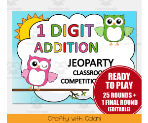 1 Digit Addition Jeoparty Math Classroom Game  in Owl Theme