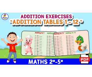 1 TO 12 ADDITION TABLES - Exercises Pages - ANIMAL THEME