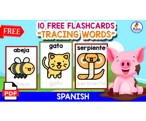 10 FREE FLASHCARDS EXERCISES | TRACING ANIMALS | SPANISH