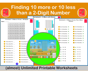 10 more or 10 less than a 2-digit number - 1st Grade