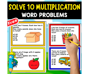 10 MULTIPLICATION WORD PROBLEMS WITH MULTIPLE CHOICE | MATH RESOURCE