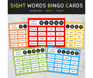 10th 100 Fry Sight Words: Bingo Cards