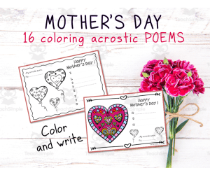 16 coloring acrostic poem worksheets for Mother’s Day