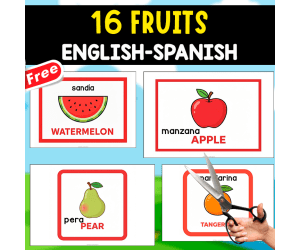 16 FRUITS FLASHCARDS | ENGLISH AND SPANISH