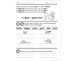 1st Grade Language Arts Skill Builder: Consonant Blends, Digraphs, Nouns, Verbs, and Sentences Printable Workbook