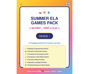 1st Grade Summer ELA Games Pack | No-Prep Printables