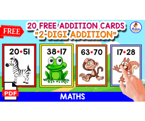 20 ADDITION CARDS OF ANIMALS | 2-DIGIT ADDITION