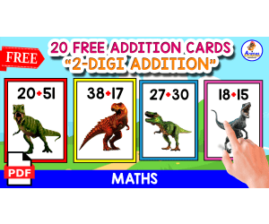 20 ADDITION FLASHCARDS 2-DIGIT ADDITION | DINO THEMED