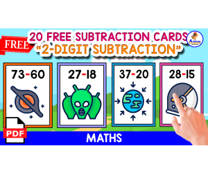 20 CARDS OF 2-DIGIT SUBTRACTION | SPACE THEMED