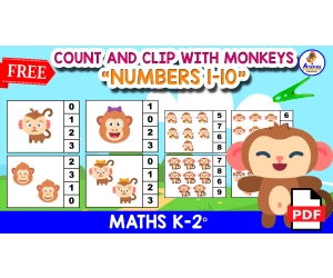 20 CLIP CARDS WITH MONKEYS | Numbers 1 to 10