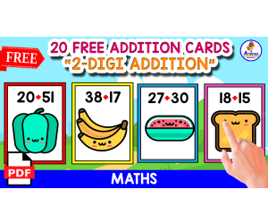20 FLASHCARDS OF 2-DIGIT ADDITION | FOOD THEMED