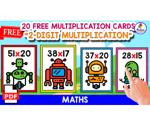 20 FLASHCARDS OF 2-DIGIT MULTIPLICATION | ROBOT THEMED