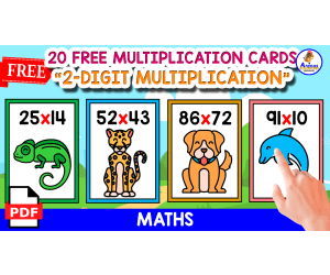 20 FLASHCARDS OF 2-DIGIT MULTIPLICATION | WITH ANIMALS THEMED