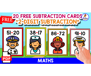 20 FLASHCARDS OF 2-DIGIT SUBCTRACTION | PEOPLE THEMED