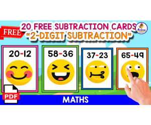 20 FLASHCARDS OF 2-DIGIT SUBTRACTION | EMOJIS THEMED | FREE RESOURCE