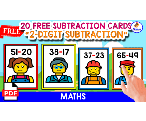 20 FLASHCARDS OF 2-DIGIT SUBTRACTION | LEGO THEMED