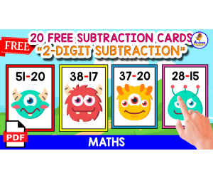 20 FLASHCARDS OF 2-DIGIT SUBTRACTION | MONSTER THEMED
