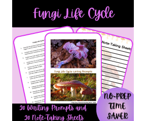20 Fungi Life Cycle Writing Prompts & 20 Note-Taking Sheets