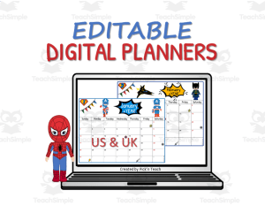 2023-2024 EDITABLE planners for SUPERHEROES in PowerPoint - insert your own text, pics, links...