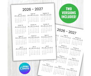2026 2027 Academic School Year Calendar Template Year at a Glance
