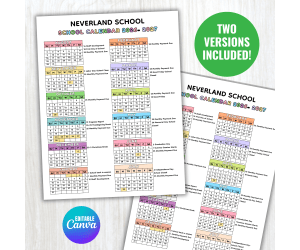 2026-2027 School Calendar Template, Back to School 26-27 Year Calendar