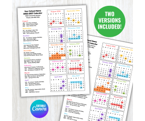2026-2027 School Year Calendar Template, 26-27 Editable Academic