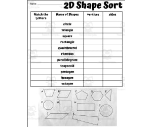 2D Shape Sort Worksheet