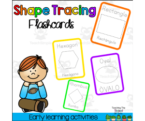 2D Shape Tracing Preschool Math Flashcards and Coloring Sheets