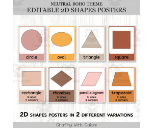 2D Shapes Posters, Geometry Math Decor in Neutral Boho Design
