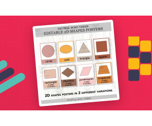2D Shapes Posters, Geometry Math Decor in Neutral Boho Design