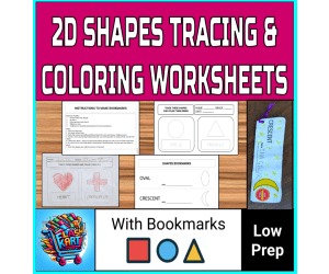 2D Shapes Tracing and Coloring Worksheets for Preschool & Kindergarten