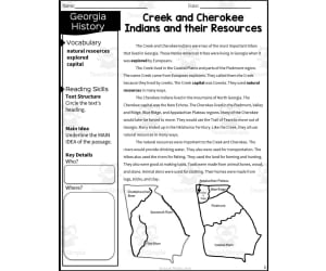 2nd Grade Reading Packet: Creek and Cherokee Indians + Their Resources