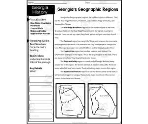 2nd Grade Reading Packet: Georgia's Geographic Regions