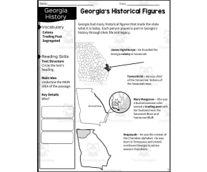 2nd Grade Reading Packet: Georgia's Historical Figures On A Map