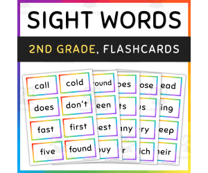 2nd Grade Sight Words Flash Cards, Rainbow Borders