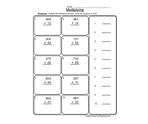 2x3 Digit Multiplication Worksheet