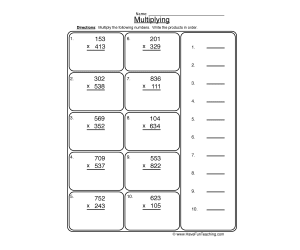 3x3 Digit Multiplication Worksheet