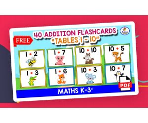 40 ADDITION FLASHCARDS 1 to 10 | Animals Theme