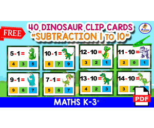 40 SUBTRACTION CLIP CARDS | Dinosaur Theme