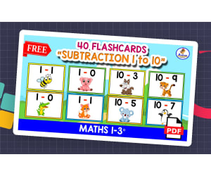 40 SUBTRACTION FLASHCARDS | Animals Theme