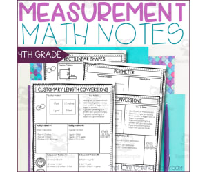 4th Grade Measurement Conversions, Area and Perimeter Math Notes