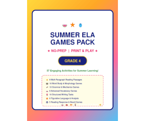 4th Grade Summer ELA Games Pack | No-Prep Printables