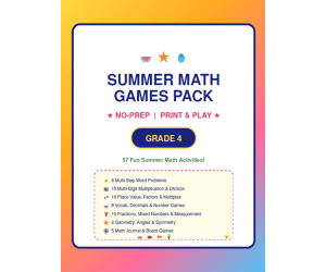 4th Grade Summer Math Games Pack | No-Prep Printables